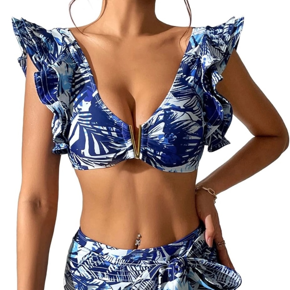 SPORLIKE Women High Waisted Swimsuit Ruffle Padded Bikini Set